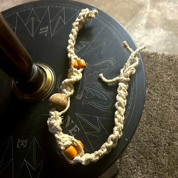 Vintage 90s Hemp Choker Necklace w/ 5 beads - Picture 1 of 3